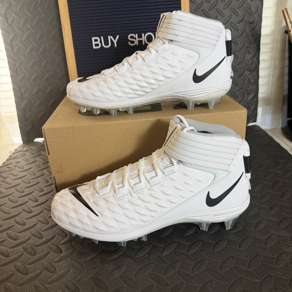 Nike White and Black Men's High-Top Football Cleats